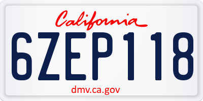 CA license plate 6ZEP118