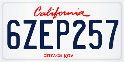 CA license plate 6ZEP257