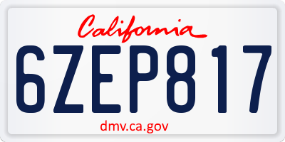 CA license plate 6ZEP817