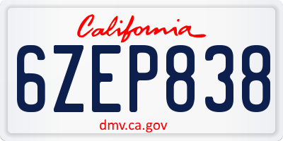 CA license plate 6ZEP838