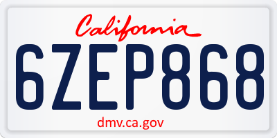 CA license plate 6ZEP868