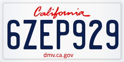 CA license plate 6ZEP929