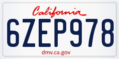 CA license plate 6ZEP978