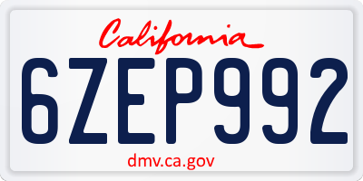 CA license plate 6ZEP992