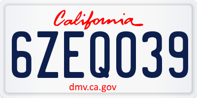 CA license plate 6ZEQ039