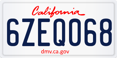CA license plate 6ZEQ068