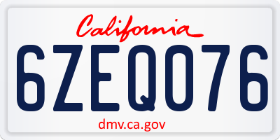 CA license plate 6ZEQ076