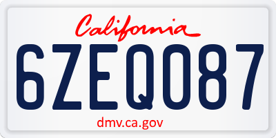 CA license plate 6ZEQ087