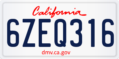 CA license plate 6ZEQ316