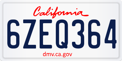 CA license plate 6ZEQ364