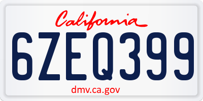 CA license plate 6ZEQ399