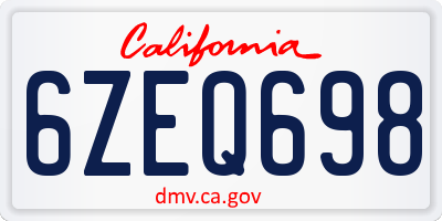 CA license plate 6ZEQ698