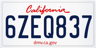 CA license plate 6ZEQ837