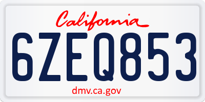 CA license plate 6ZEQ853