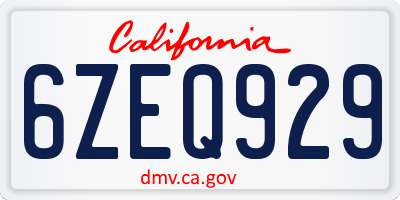 CA license plate 6ZEQ929
