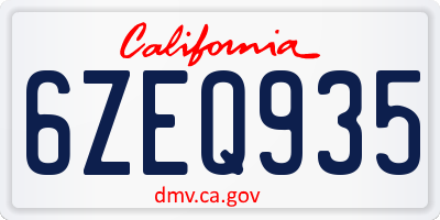CA license plate 6ZEQ935
