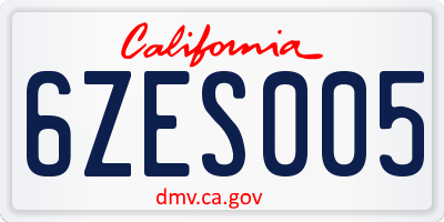 CA license plate 6ZES005