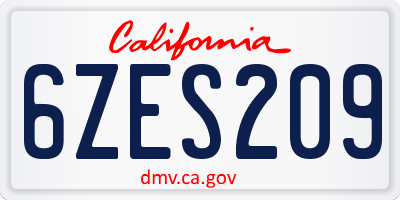 CA license plate 6ZES209