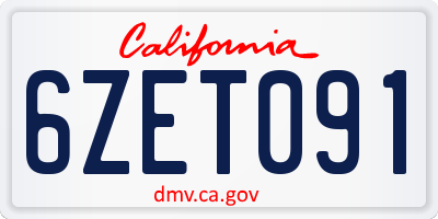 CA license plate 6ZET091