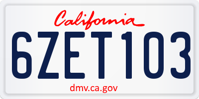 CA license plate 6ZET103
