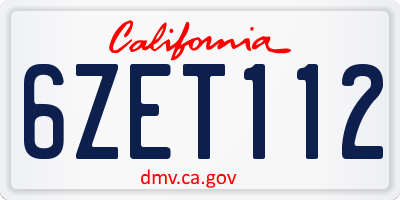 CA license plate 6ZET112
