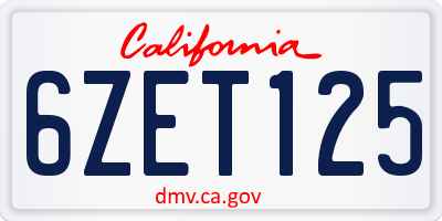 CA license plate 6ZET125