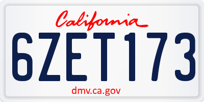 CA license plate 6ZET173