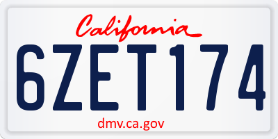 CA license plate 6ZET174