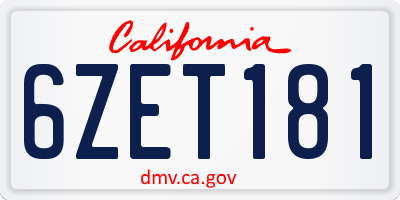 CA license plate 6ZET181
