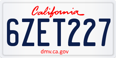 CA license plate 6ZET227