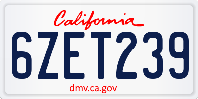 CA license plate 6ZET239
