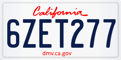 CA license plate 6ZET277