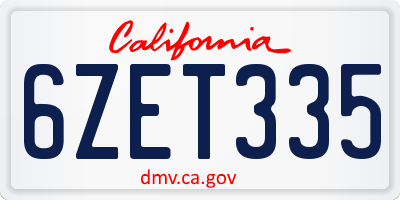 CA license plate 6ZET335