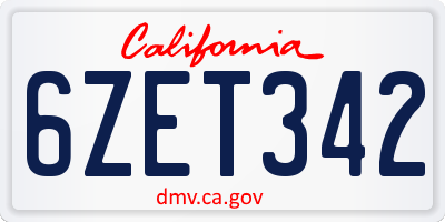 CA license plate 6ZET342