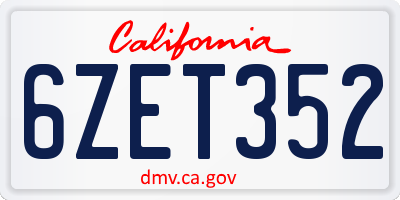 CA license plate 6ZET352