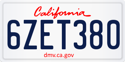 CA license plate 6ZET380