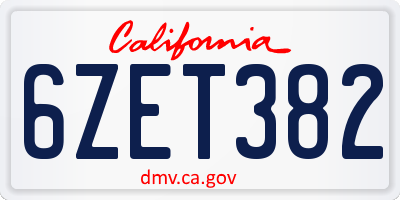 CA license plate 6ZET382
