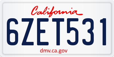 CA license plate 6ZET531