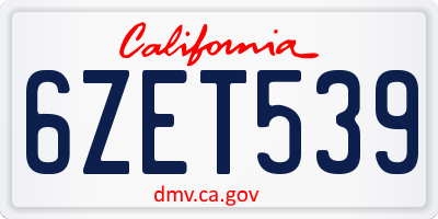CA license plate 6ZET539