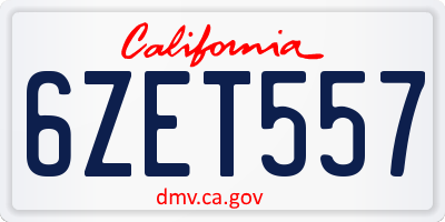 CA license plate 6ZET557