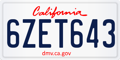 CA license plate 6ZET643