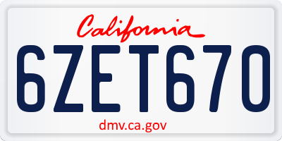 CA license plate 6ZET670