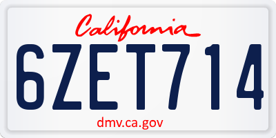 CA license plate 6ZET714