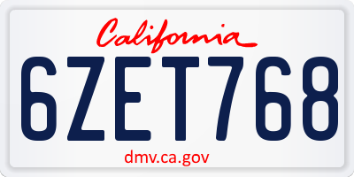 CA license plate 6ZET768