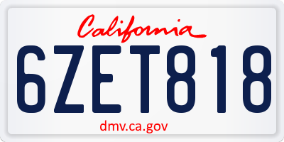 CA license plate 6ZET818