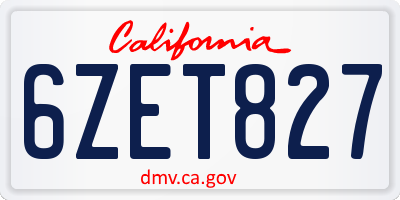 CA license plate 6ZET827