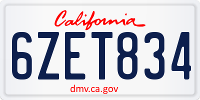 CA license plate 6ZET834