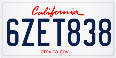 CA license plate 6ZET838