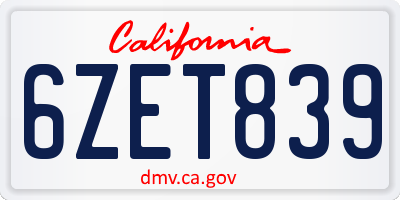 CA license plate 6ZET839