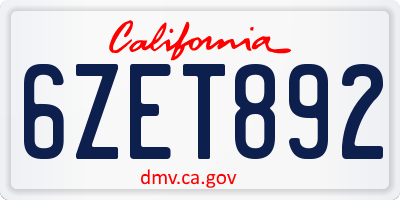 CA license plate 6ZET892